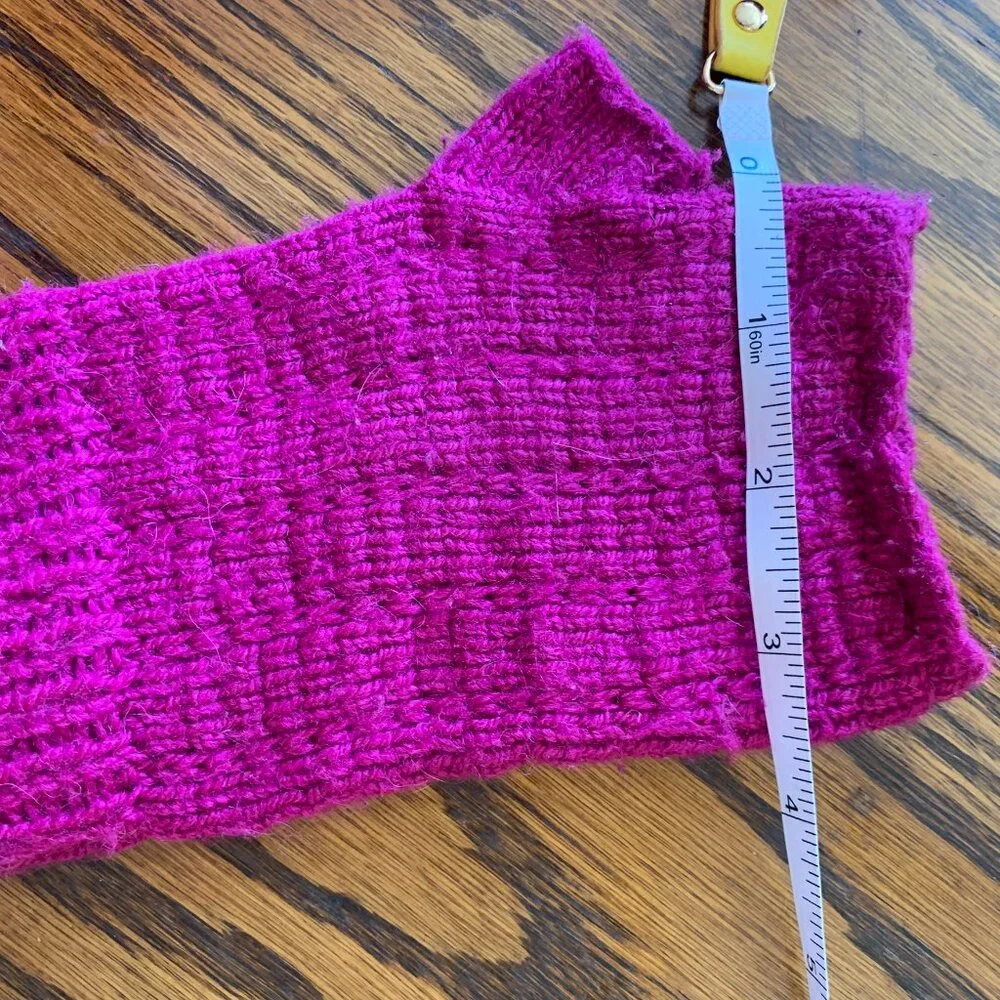 Artisan Knit Alpaca Wool Blend Fingerless Gloves Magenta Pink Winter Mittens